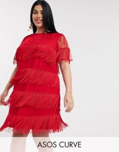 Asos Curve - Asos design curve t shirt mini dress with fringe in red