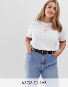 ASOS DESIGN Curve t-shirt with embroidered palm-White