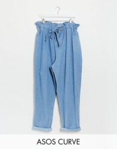 ASOS DESIGN Curve tapered leg jeans with paper bag waist in light vintage wash-Tan