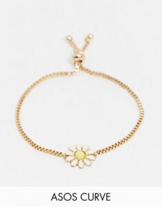 ASOS DESIGN Curve toggle bracelet with daisy charm in gold tone