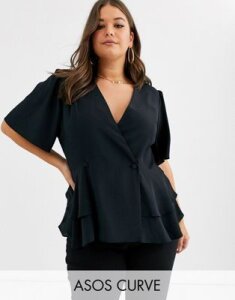 ASOS DESIGN Curve tux top with angel sleeve-No Color