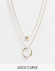 ASOS DESIGN Curve Twisted Nugget Bead And Hoop Multirow Necklace in Gold