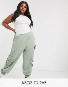 ASOS DESIGN Curve washed jogger with pockets and herringbone tape-Green