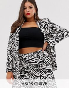 ASOS DESIGN curve zebra print suit blazer-Multi