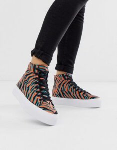 ASOS DESIGN Dakota chunky hi top sneakers in bright tiger print-Multi