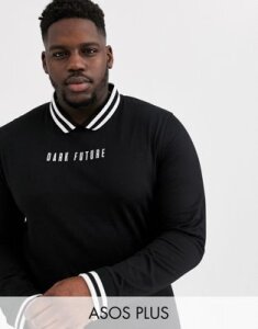 ASOS DESIGN Dark Future Plus long sleeve heavyweight polo with tipped color and Dark Future logo-Black