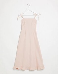 ASOS DESIGN denim square neck midi dress with frill in pink