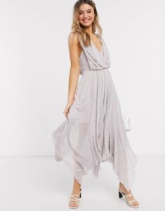 ASOS DESIGN drape bodice midaxi dress embellished-Gray