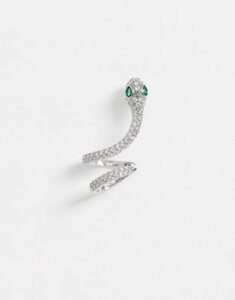 ASOS DESIGN ear cuff in crystal snake design in silver tone