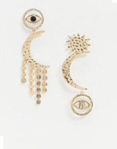 ASOS DESIGN earrings with eye moon and sun drop in gold tone