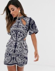 ASOS DESIGN embroidered structured mini dress with high neck-Multi