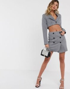 ASOS DESIGN extreme high waisted suit skirt with buttons in pinstripe-Multi