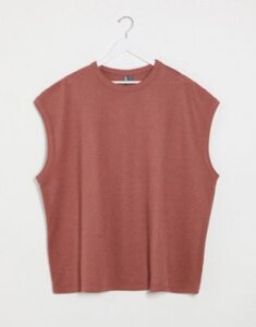ASOS DESIGN extreme oversized sleeveless heavyweight t-shirt with bound seams in textured fabric-Brown