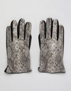 ASOS DESIGN faux leather gloves in multi snakeskin design