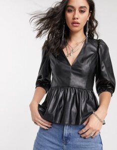 ASOS DESIGN faux leather top with peplum-No Color