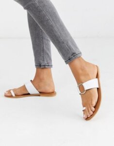 ASOS DESIGN Feline leather toe loop sandal in white