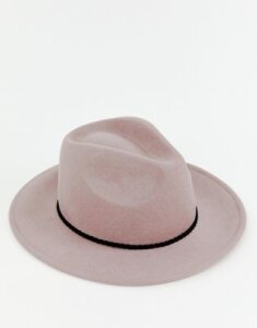 ASOS DESIGN felt fedora hat with braid braid trim and size adjuster-Beige