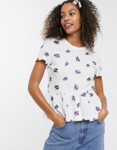 ASOS DESIGN fitted smock in all over pretty floral embroidery-White