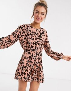 ASOS DESIGN floaty romper with godet inserts in smudged animal print-Multi