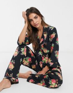 ASOS DESIGN floral shirt & pants pyjama set in 100% modal-Green