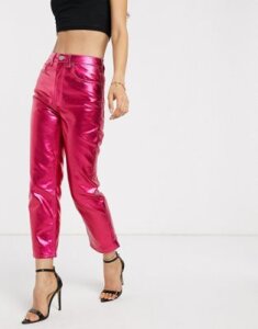 ASOS DESIGN Florence authentic straight leg jeans in bright pink metallic