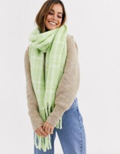 ASOS DESIGN fluffy check scarf in washed green