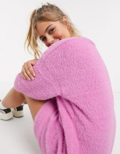 ASOS DESIGN fluffy sweat dress in pink