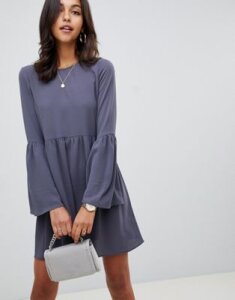 ASOS DESIGN fluted sleeve smock mini dress-Gray