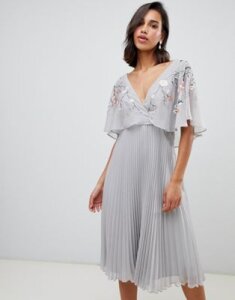 ASOS DESIGN flutter sleeve midi dress with pleat skirt in embroidery-Multi