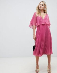 ASOS DESIGN flutter sleeve midi dress with pleat skirt-Pink