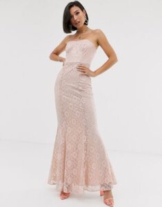 ASOS DESIGN foil lace bandeau maxi dress-Pink