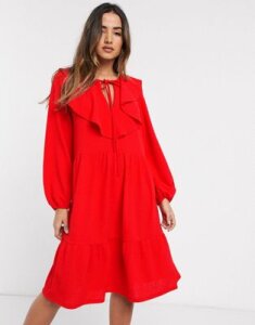 ASOS DESIGN frill collar midi smock dress-Red
