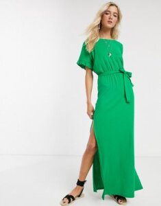 ASOS DESIGN frill sleeve belted maxi dress in green
