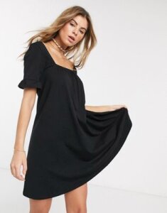 ASOS DESIGN frill sleeve smock mini dress in black