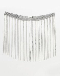 ASOS DESIGN fringe rhinestone waist and hip belt in silver