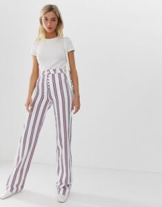 ASOS DESIGN Full length flare jeans in stripe with exposed fly detail-Multi