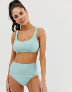 ASOS DESIGN fuller bust exclusive high waist bikini bottom in shiny mint-Green