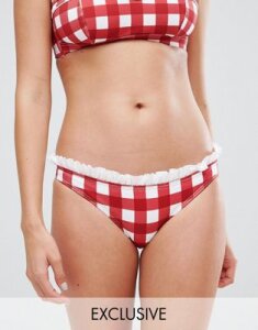 ASOS DESIGN FULLER BUST Exclusive Red Gingham Cotton Trim High Hipster Bikini Bottom