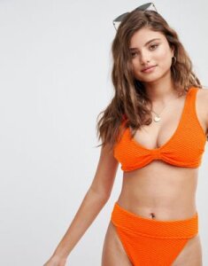 ASOS DESIGN Fuller Bust Textured Tab Front Crop Bikini Top Dd-F-Orange