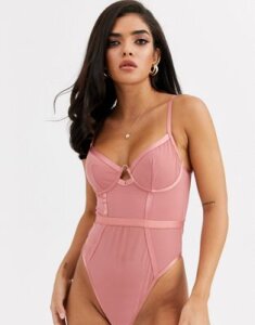 ASOS DESIGN Geur continuous underwire body with mesh & thick elastic-Pink