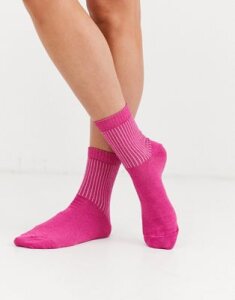 ASOS DESIGN glitter rib ankle socks in hot pink