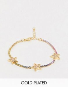 ASOS DESIGN gold plated bracelet with rainbow cubic zirconia stars