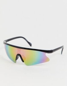 ASOS DESIGN half frame flared visor fashion glasses with rainbow flash lens-Black