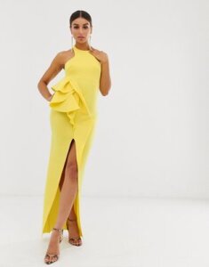 ASOS DESIGN halter racer neck maxi dress with tuck detail-Yellow