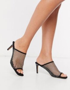 ASOS DESIGN Harmony embellished mesh mid-heeled sandals in black