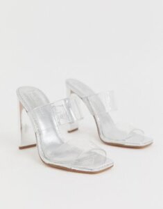ASOS DESIGN Hayward clear block heeled mule-Silver