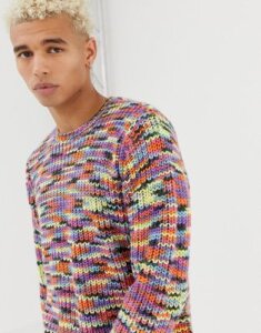 ASOS DESIGN heavyweight fisherman rib sweater in rainbow yarn-Multi