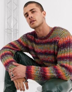ASOS DESIGN heavyweight sweater in MULTICOLOR stripe
