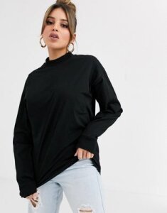ASOS DESIGN high neck long sleeve t-shirt with cuff in black