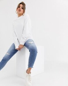 ASOS DESIGN high neck long sleeve t-shirt with cuff in white
